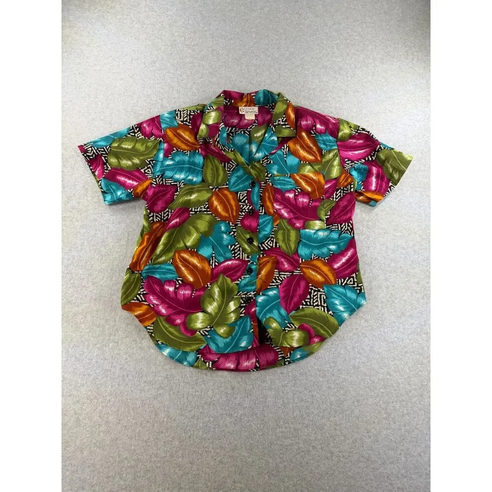 Vintage Cristin Stevens 2 Piece Tropical Floral Shirt Shorts Set Medium USA